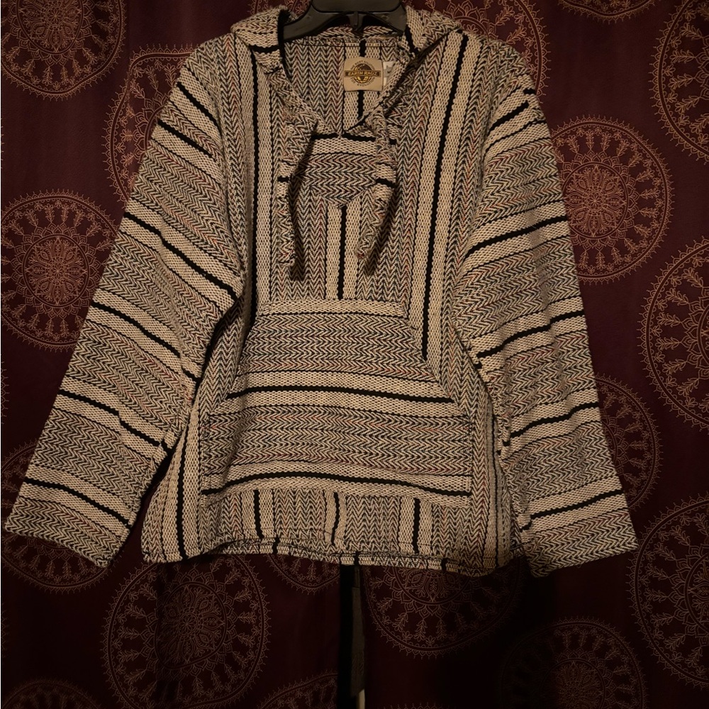 Striped Hooded Sweater Poncho